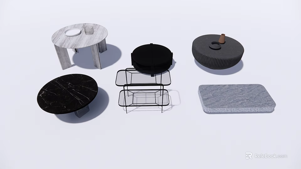Modern Coffee Tables Collection Featuring Round Marble And Rectangular Metal Frame Designs 3d model