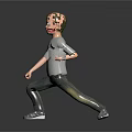 3D Model Boy In Gray T-shirt Jeans And Sneakers With Dynamic Pose On Reflected Floor