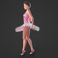 Woman in Pink Ballet Tutu Standing Gracefully Against Dark Background with Pointe Shoes
