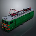 Green Electric Model Train With Red Pantograph Roof And Front Headlight Details