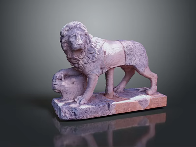Ancient Style Stone Lion Statue With Paw On Ball On Rectangular Base Decorative Sculpture 3d model