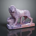 Ancient Style Stone Lion Statue With Paw On Ball On Rectangular Base Decorative Sculpture