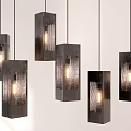 Modern Multiple Dark Grid Design Illuminated Pendant Lights Hanging in White Space 3d model