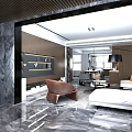 Modern Living Dining Room Interior With Sofa Dining Table And Decorative Shelves