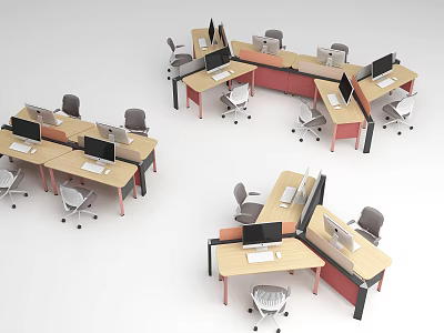 Modern Office Desks With Ergonomic Chairs And Computer Monitors In Workstation Layout 3d model