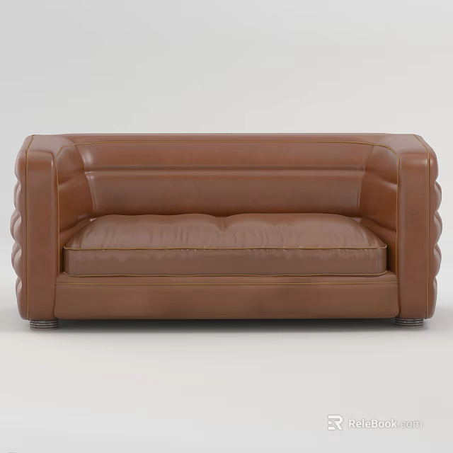 Modern Brown Leather Two Seater Sofa With Rounded Arms And Stitching Details 3d model