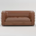 Modern Brown Leather Two Seater Sofa With Rounded Arms And Stitching Details 3d model