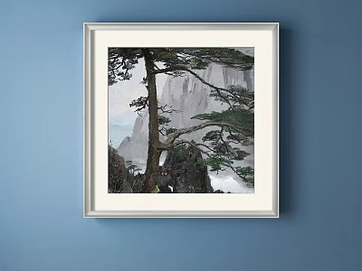Traditional Chinese Landscape Painting With Pine Tree Mountain And Misty Clouds 3d model