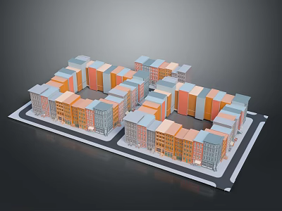 Decorative Lights On Neatly Arranged Colorful Building Model Display Scene 3d model