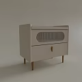Modern Light Colored Bedside Table Featuring Slatted Panel Drawer Wooden Handle And Slim Legs 3d model