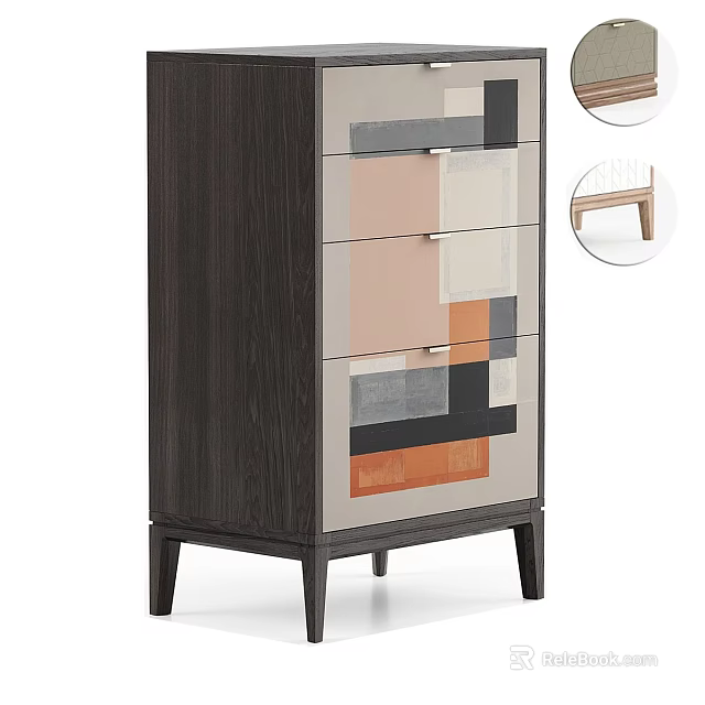 Modern Entryway Console Cabinet With Colorful Panels Wooden Texture And Multiple Drawers 3d model 