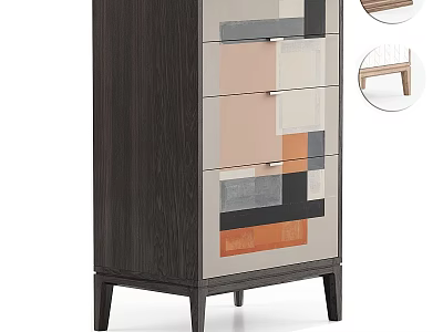 Modern Entryway Console Cabinet With Colorful Panels Wooden Texture And Multiple Drawers 3d model