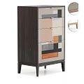 Modern Entryway Console Cabinet With Colorful Panels Wooden Texture And Multiple Drawers