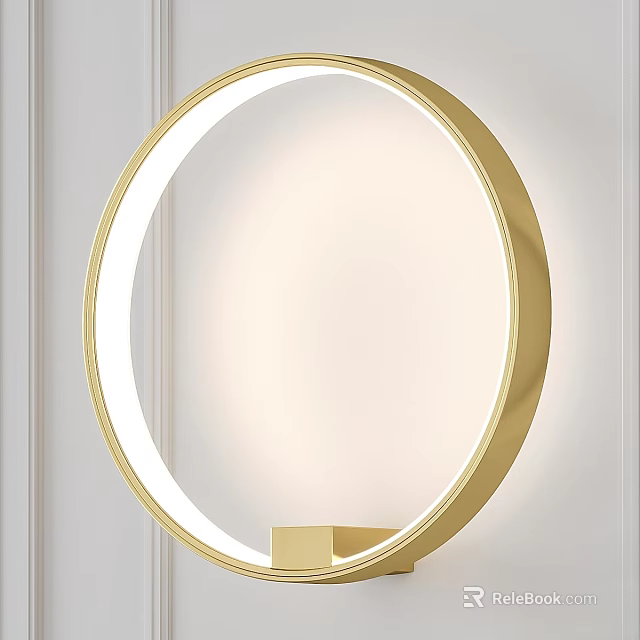 Modern Round Golden Wall Lamp With Illuminated Design For Home Decor 3d model 