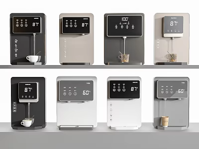 Modern Electric Water Dispensers with Various Colors Digital Display Temperature and Cups 3d model