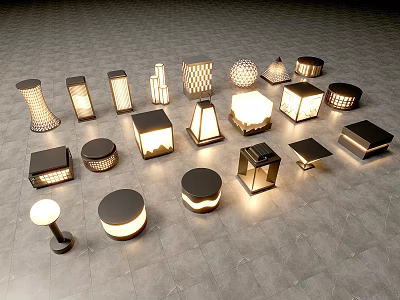 Various Outdoor Lights With Modern Designs Different Shapes And Stylish Woven Patterns 3d model