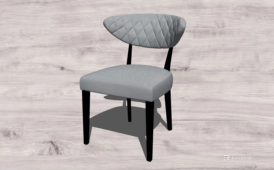Modern Leisure Accent Chair With Diamond Quilted Backrest Light Gray Fabric And Black Legs 3d model 