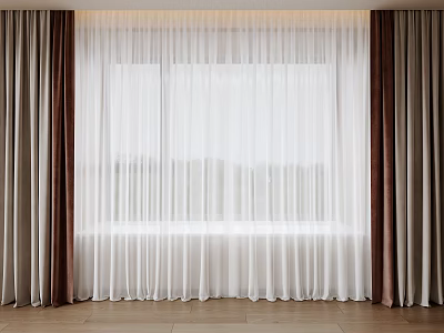 Sheer White Curtains With Brown And Beige Heavy Panels In Modern Interior Window Design 3d model