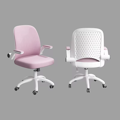 Pink Upholstered And White Mesh Office Chair With Armrests And Rolling Base 3d model
