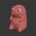 Pink Cartoon Pig Character With Big Eyes Sitting In Plump Body Design