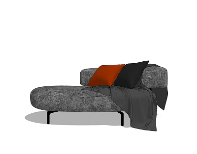 Modern Grey Chaise Lounge With Orange Black Cushions And Grey Blanket 3d model