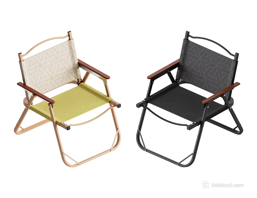 Folding Outdoor Chairs with Metal Frame Fabric Seat and Backrest in Beige and Black 3d model 