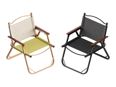 Folding Outdoor Chairs with Metal Frame Fabric Seat and Backrest in Beige and Black 3d model