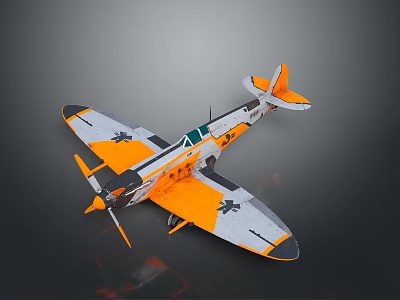 Vintage Fighter Airplane Model With Orange Gray Camouflage Wings And Propeller 3d model