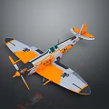 Vintage Fighter Airplane Model With Orange Gray Camouflage Wings And Propeller