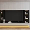 Modern TV Background Cabinet Design With Large Screen Storage Shelves And LED Strip Lighting