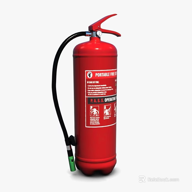 Red Portable Fire Extinguisher with Safety Instruction Label and Emergency Graphics 3d model 