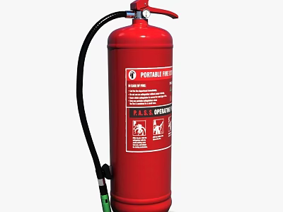 Red Portable Fire Extinguisher with Safety Instruction Label and Emergency Graphics 3d model