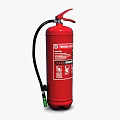 Red Portable Fire Extinguisher with Safety Instruction Label and Emergency Graphics