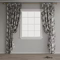 Elegant Floral Pattern Curtains Hanging By White Window In Gray Room 3d model