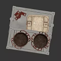 Three Tiered Metal Kitchen Shelf With Pots Dishes And Storage Baskets