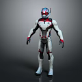 Modern Tech Inspired Superhero Character In White Red Black Armor With Blue Accent Helmet
