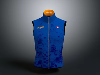 ASSOS Blue Patterned Sleeveless Vest With Orange Collar Label For Daily Use 3d model