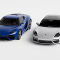 Blue Sports Car and White Sedan Showcasing Sleek Exterior and Modern Design Features