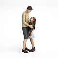 Woman In Beige Turtleneck Hugging Little Girl With White Skirt Standing Together