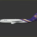 Space Vehicle Model Featuring White Body Purple Tail And Colorful Stripes