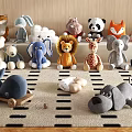 Plush Stuffed Animal Toys Including Fox Rabbit Bear Lion Giraffe Soft Colorful Display On Carpet