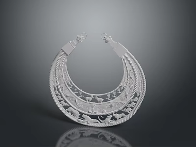 Silver Pendant With Intricate Carving Layered Design And Decorative Hooks Elegant Jewelry Accessory 3d model