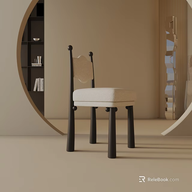 Modern Leisure Chair With Beige Upholstered Seat Black Legs And Unique Backrest Design 3d model 