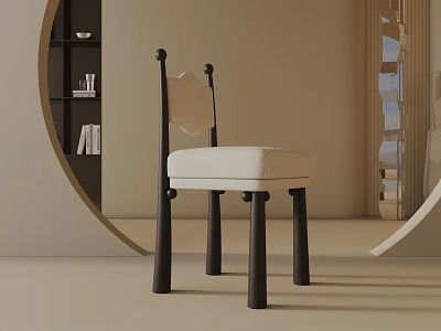 Modern Leisure Chair With Beige Upholstered Seat Black Legs And Unique Backrest Design 3d model