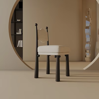 Modern Leisure Chair With Beige Upholstered Seat Black Legs And Unique Backrest Design 3d model