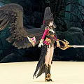 Fantasy Game Character With Large Black Wings Red Black Outfit Shield And Golden Sword