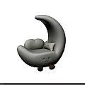White Moon Shaped Single Seater Sofa With Cloud Cushion Small Pillow And Brown Legs