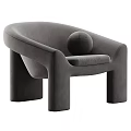 Modern Minimalist Light Brown Armchair With Curved Arms Square Legs And Round Pillow