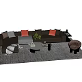 Beige Sectional Sofa Coffee Table Combination With Plush Cushions And Patterned Rug 3d model