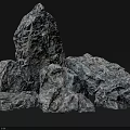 Gray Rough Stone And Natural Wood Pieces Stacked On Dark Background